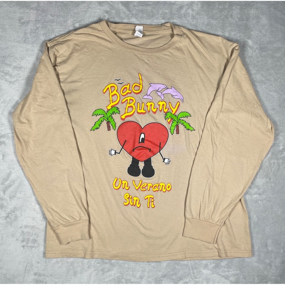 Bad Bunny Tour Shirt Men L Beige Worlds Hottest Tour 2022 Long Sleeve Graphic